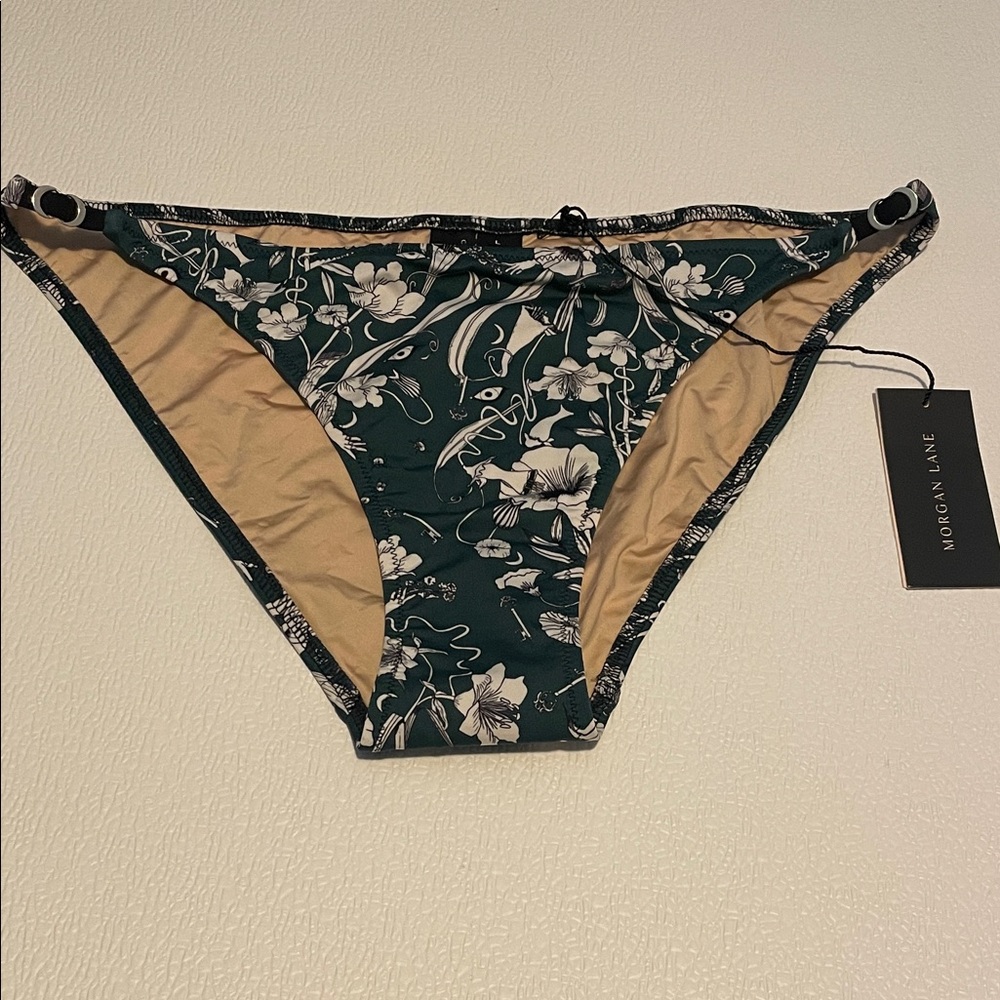 Morgan Lane X Chloe Gosselin Green and White Floral Bikini Bottom Size Large NWT
